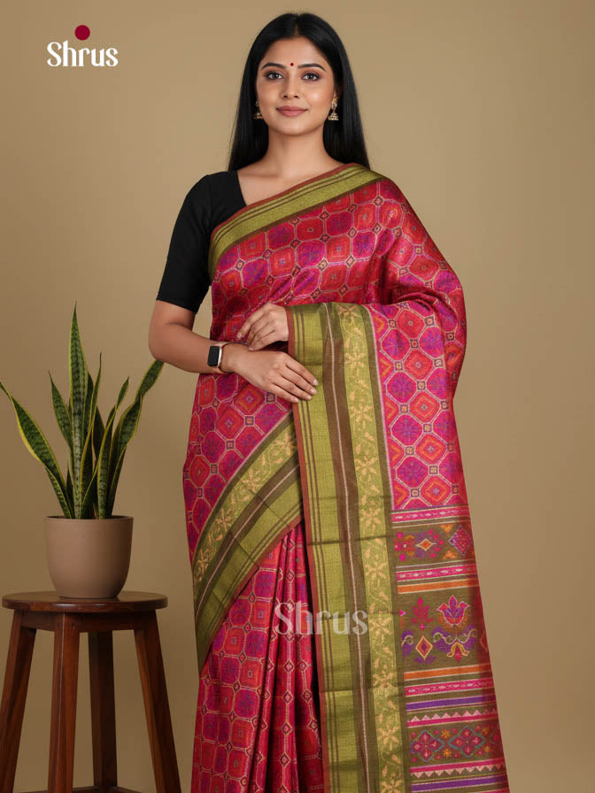 Pink & Green - Semi Patola Saree