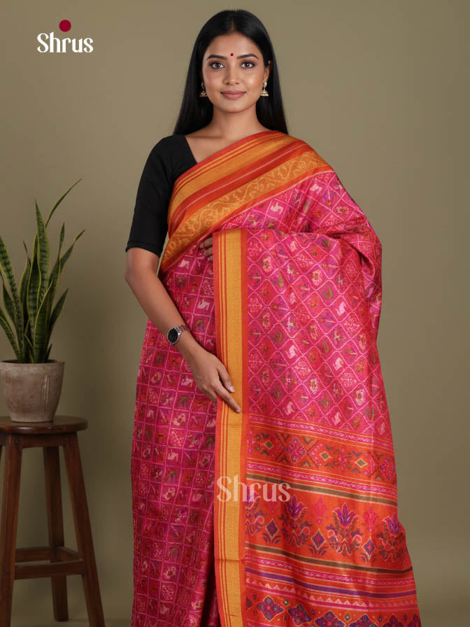 Pink & Brick - Semi Patola Saree