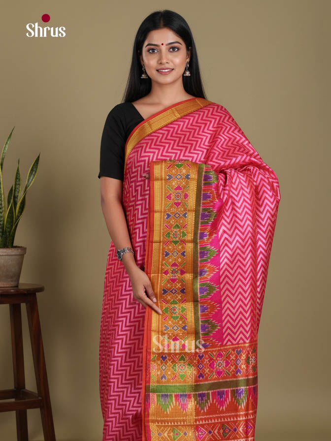 Pink & Brick  - Semi Patola Saree