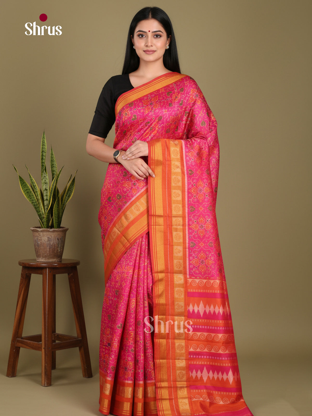 Pink & Orange - Semi Patola Saree