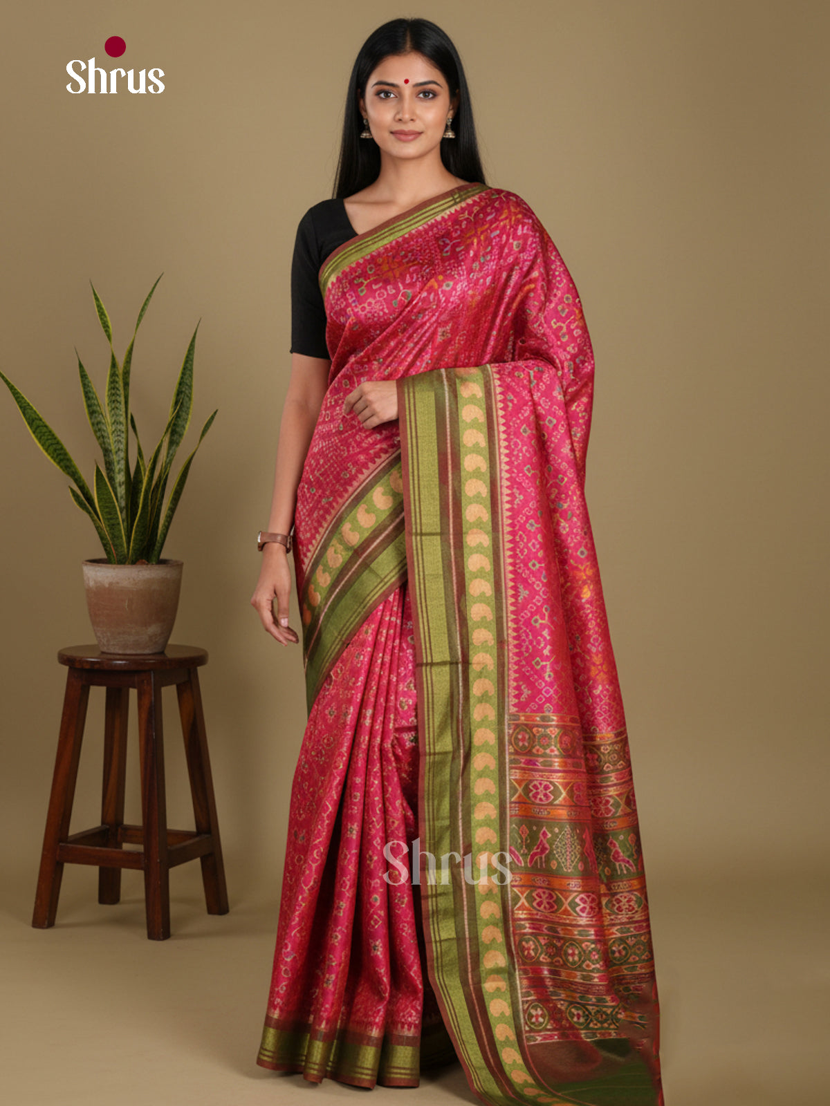 Pink & Green - Semi Patola Saree