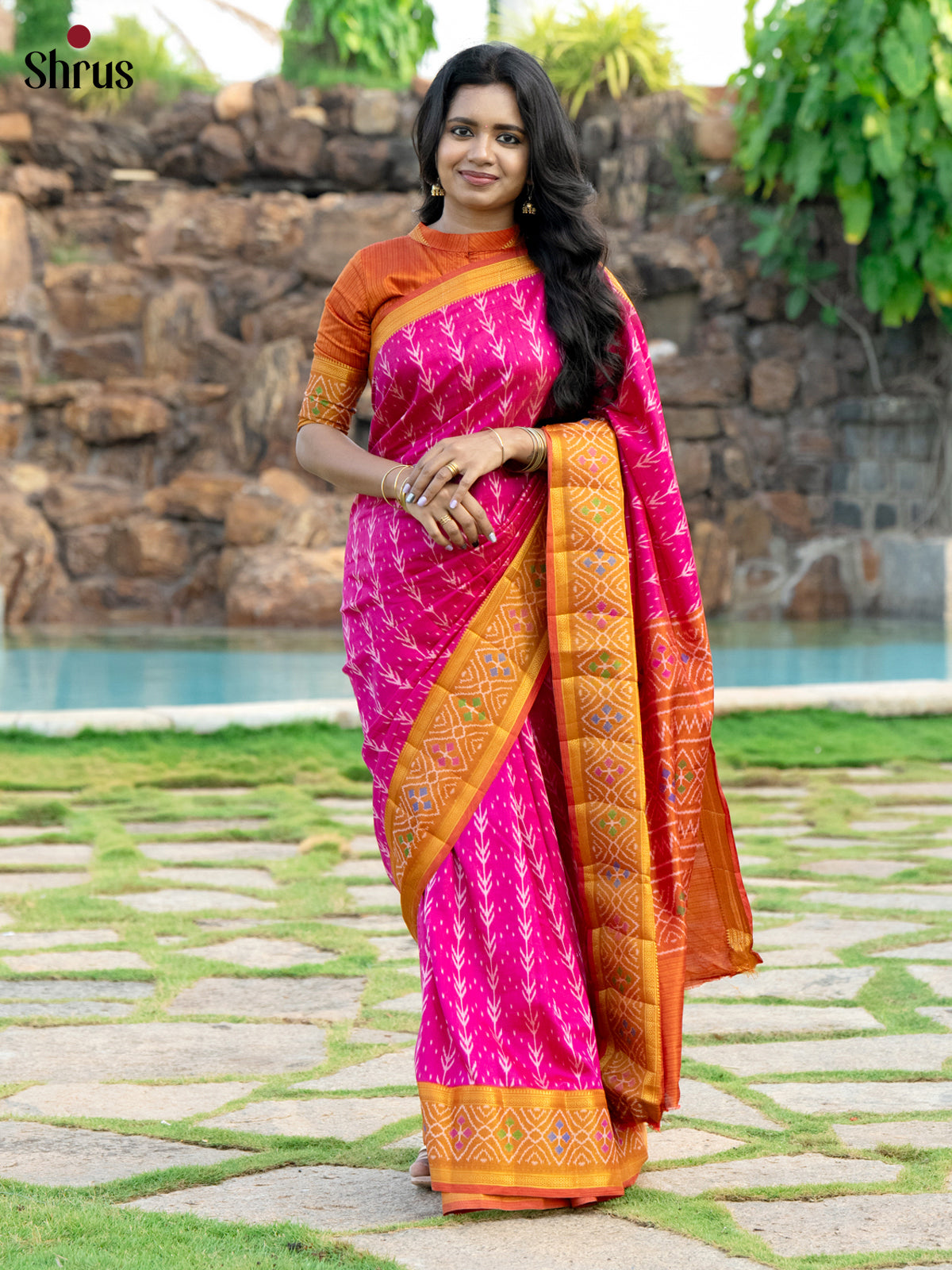pink & Orange - Semi Patola Saree