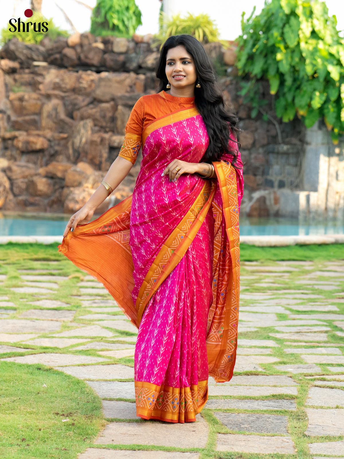 pink & Orange - Semi Patola Saree