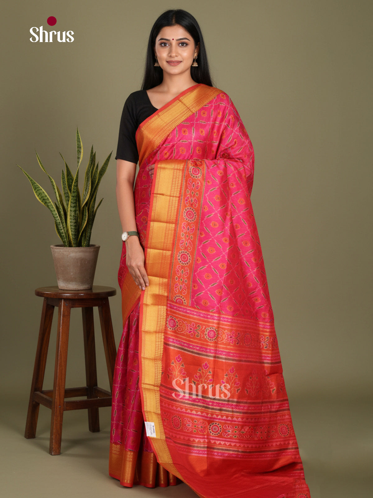 Pink & Orange- Semi Patola Saree