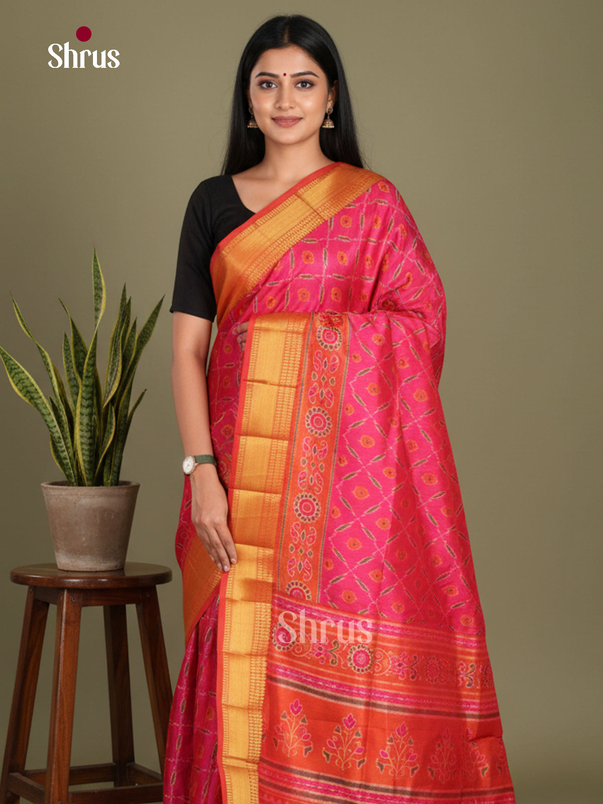 Pink & Orange- Semi Patola Saree