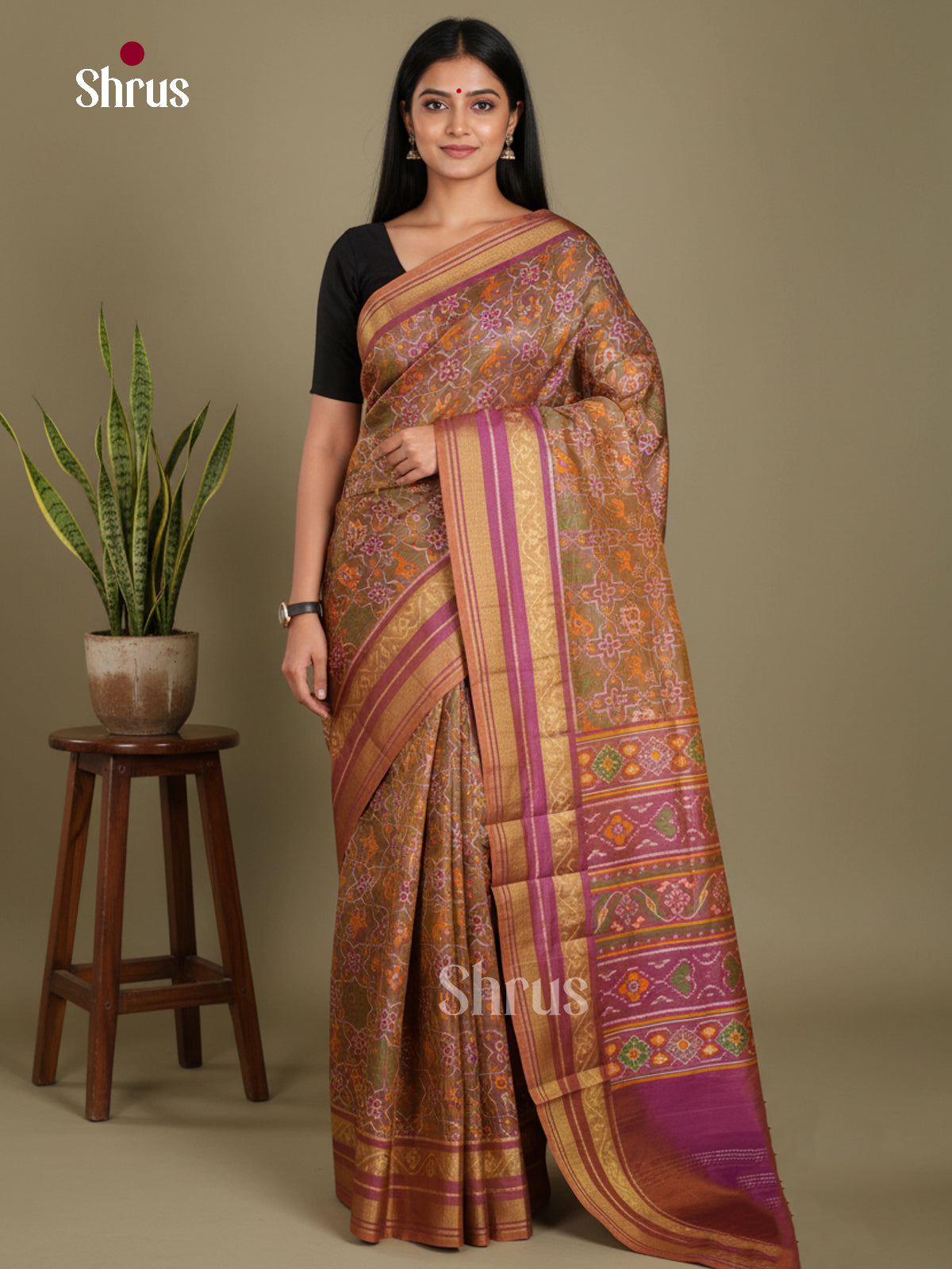 Green & Purple - Semi Patola Saree