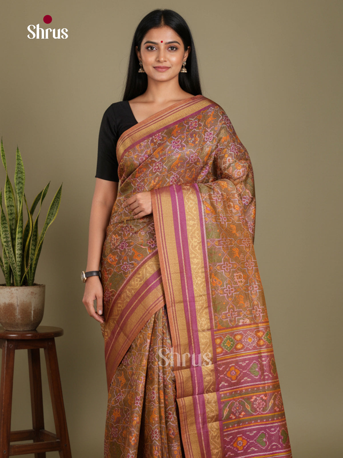 Green & Purple - Semi Patola Saree