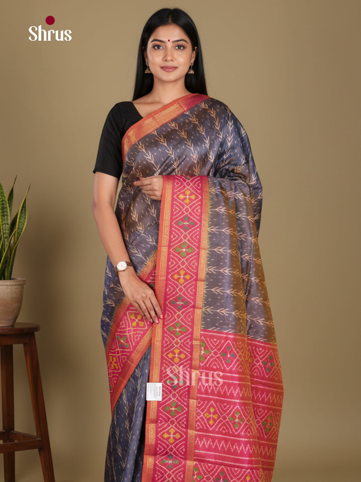 Blue & Orangish Pink- Semi Patola Saree