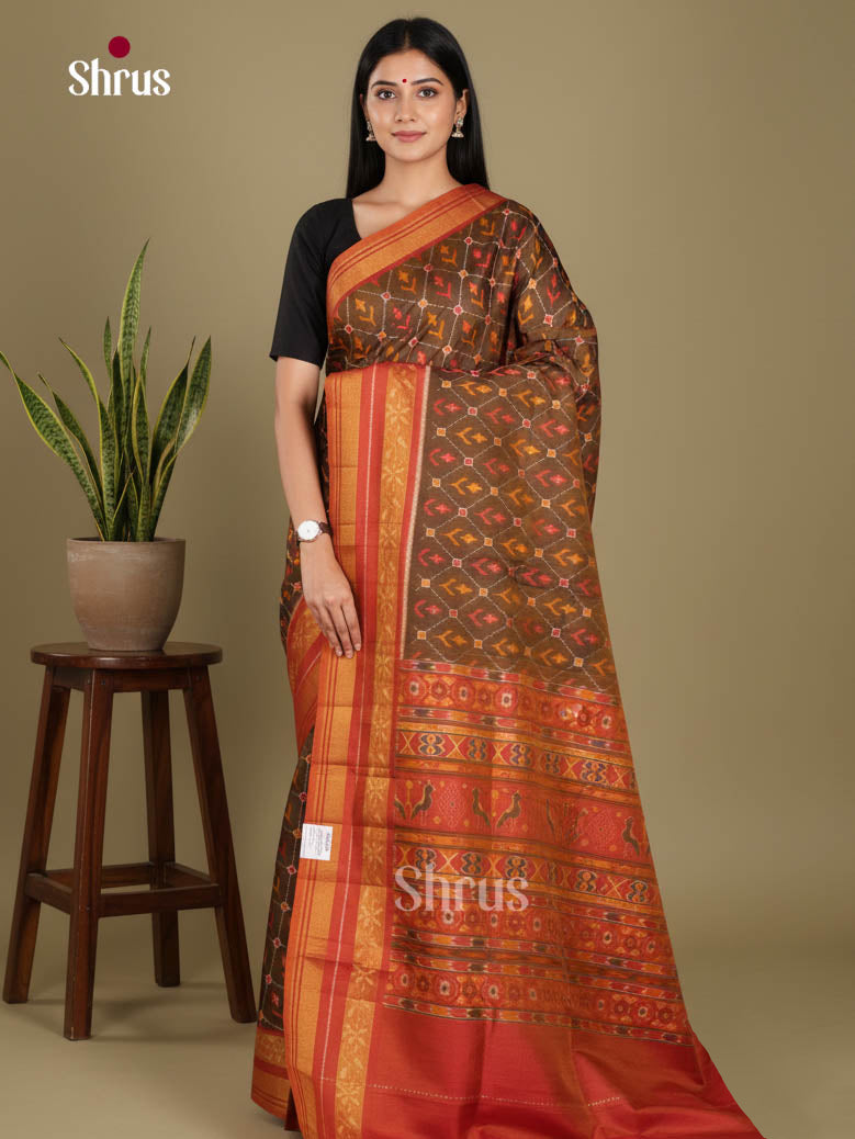 Brown & Orange - Semi Patola Saree