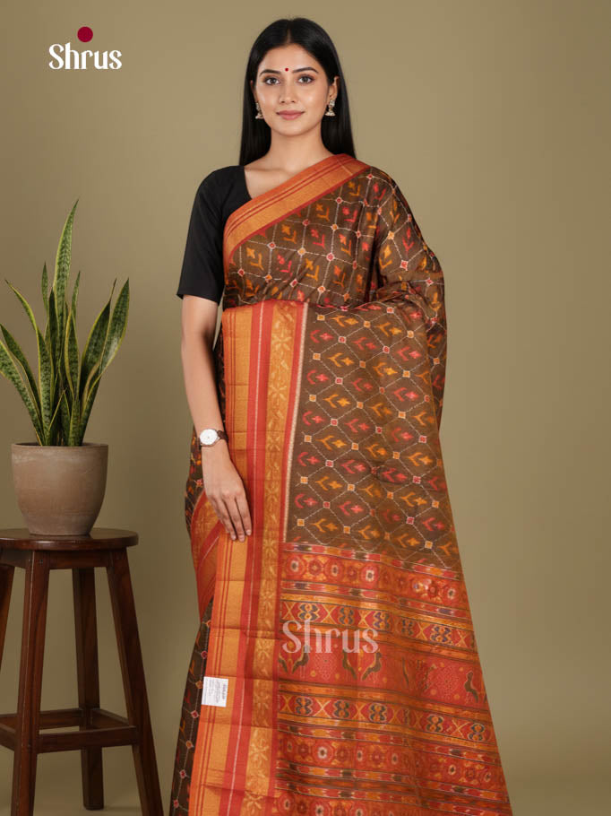 Brown & Orange - Semi Patola Saree