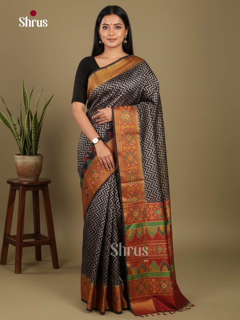 Black  & Maroon - Semi Patola Saree