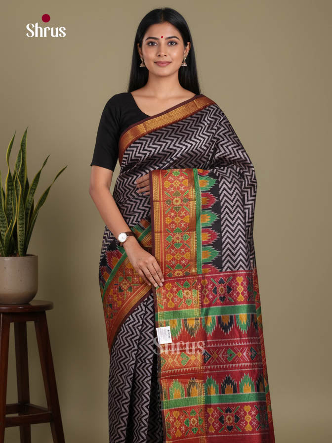 Black  & Maroon - Semi Patola Saree
