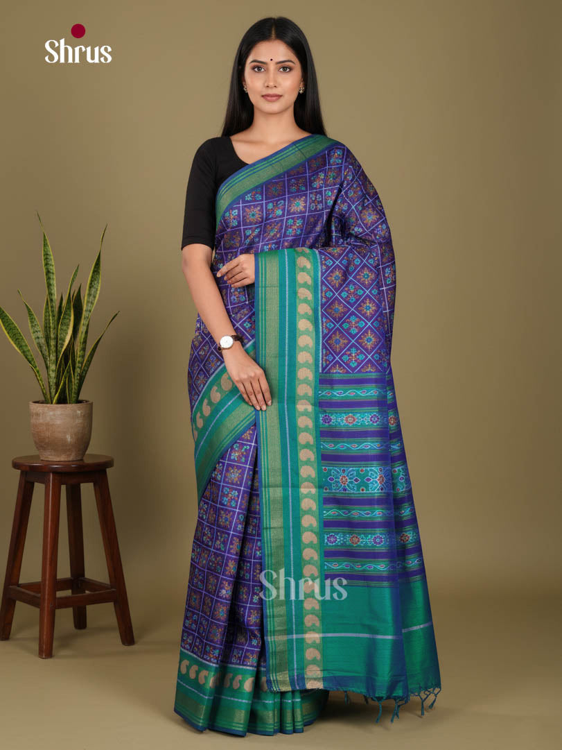 Blue & Green - Semi Patola Saree