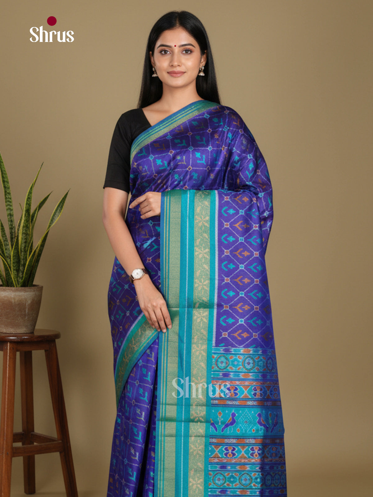 Blue & Light Blue- Semi Patola Saree
