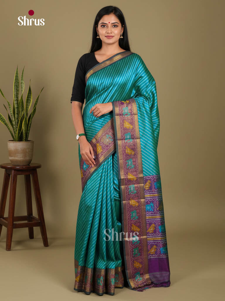 Teal & Purple- Semi Patola Saree