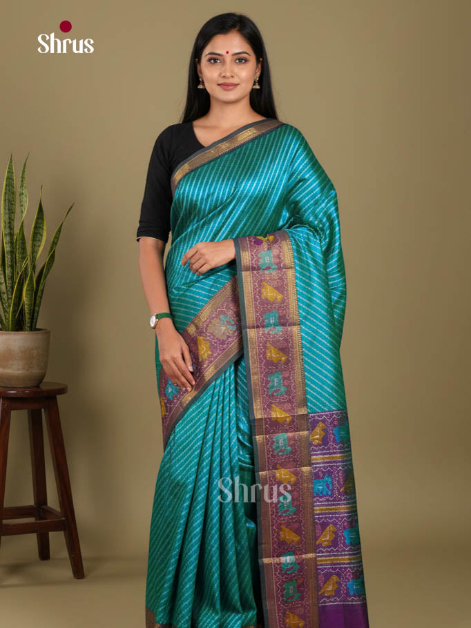 Teal & Purple- Semi Patola Saree