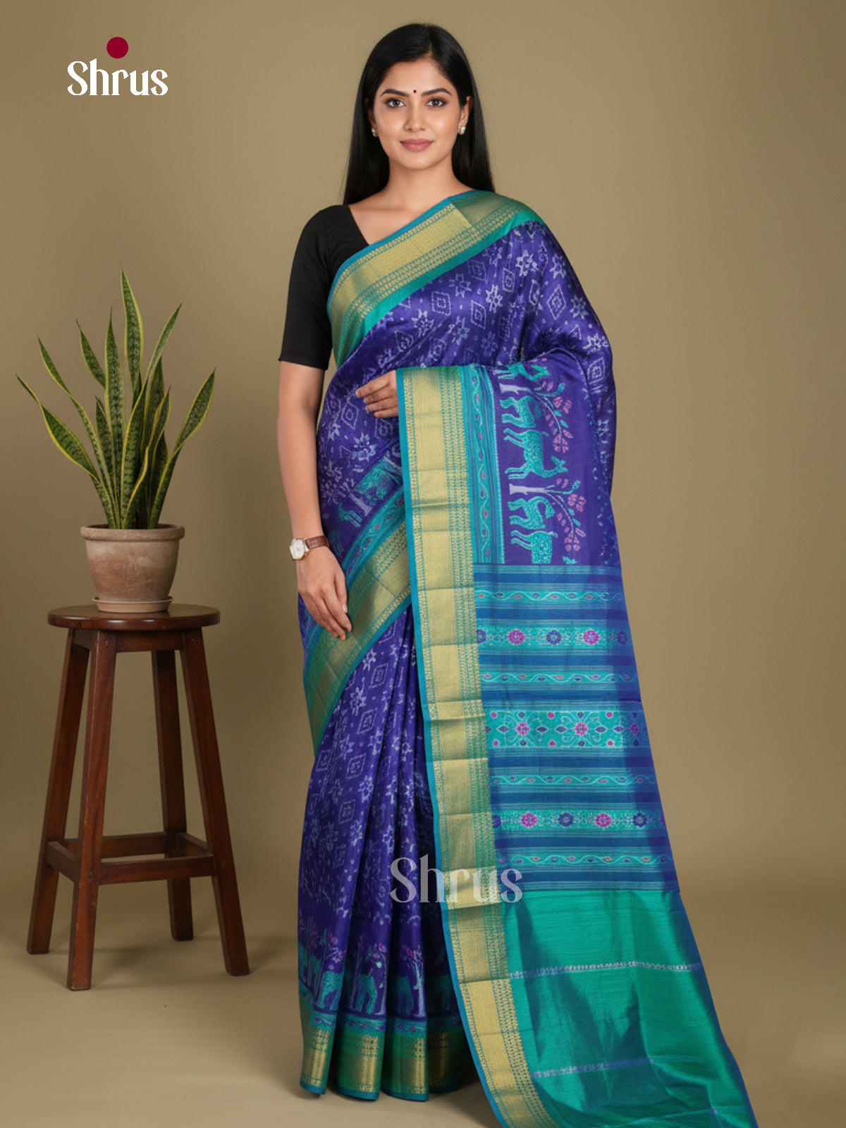 Blue & Teal- Semi Patola Saree