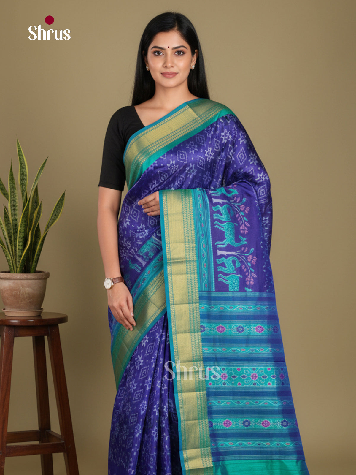 Blue & Teal- Semi Patola Saree