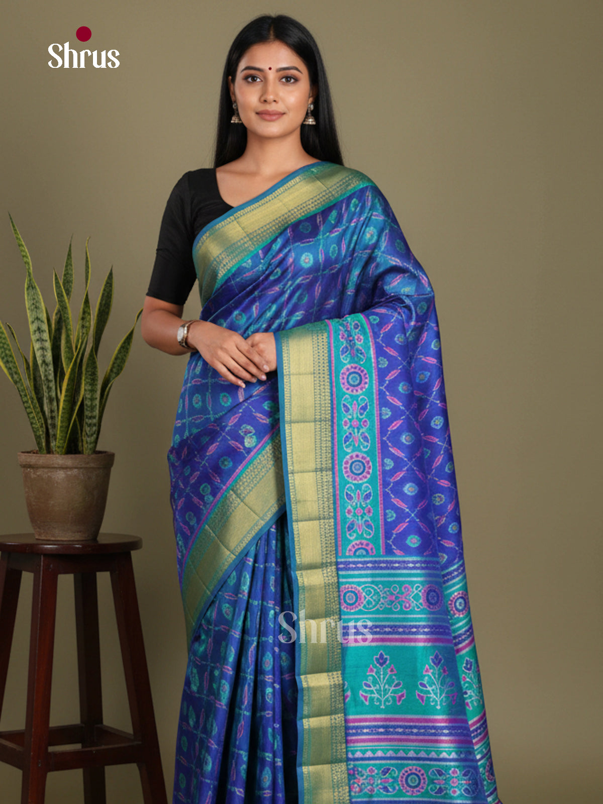Blue & Teal - Semi Patola Saree