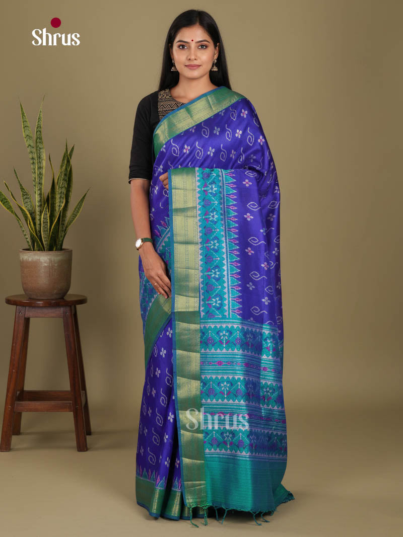 Blue & Sky Blue - Semi Patola Saree