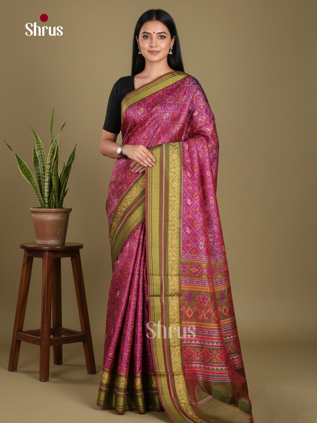 Purple & Green - Semi Patola Saree