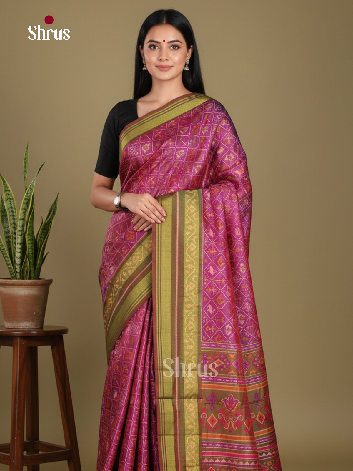 Purple & Green - Semi Patola Saree