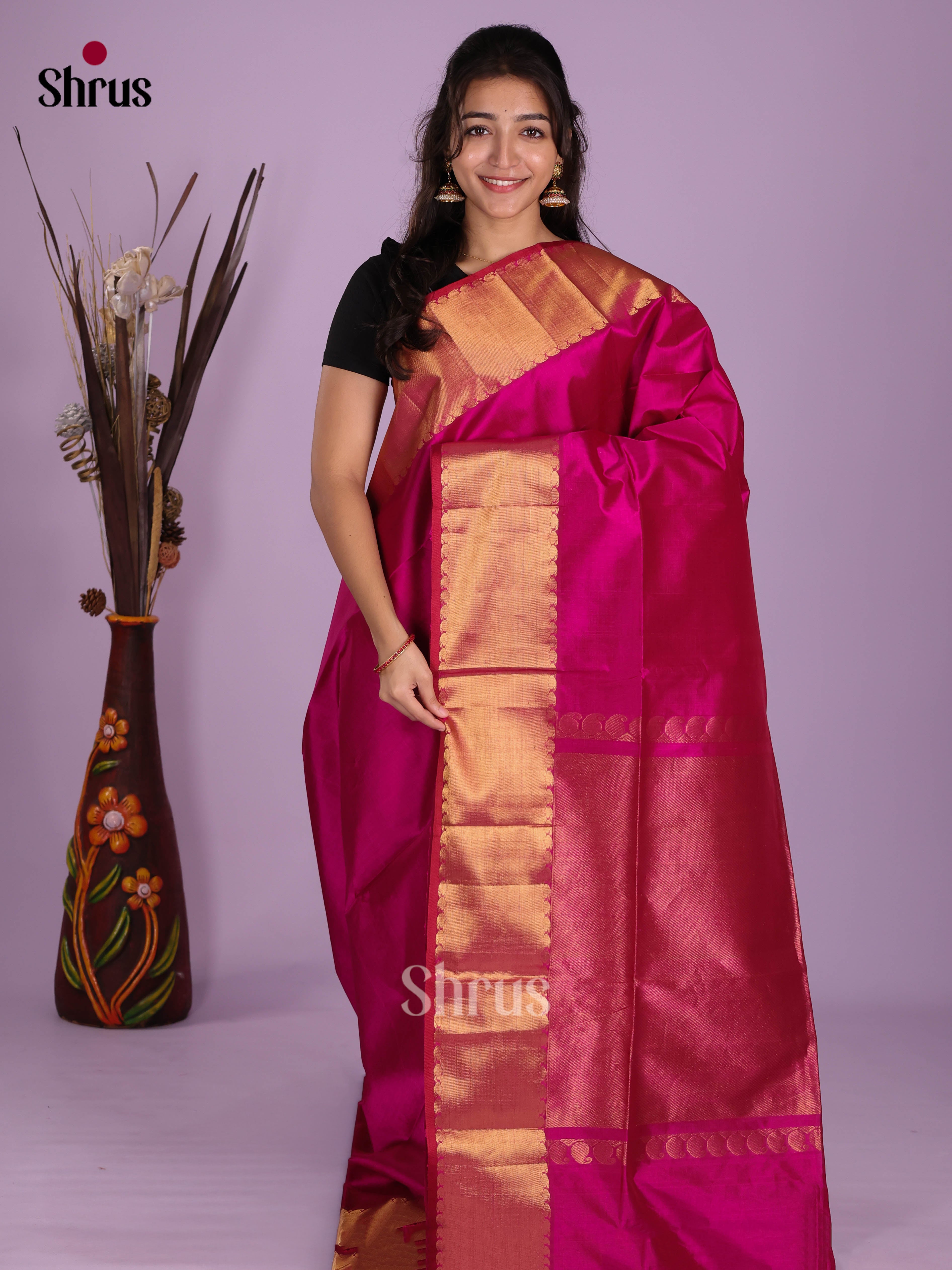 Dark Pink (Single Tone)- Silk Cotton Saree