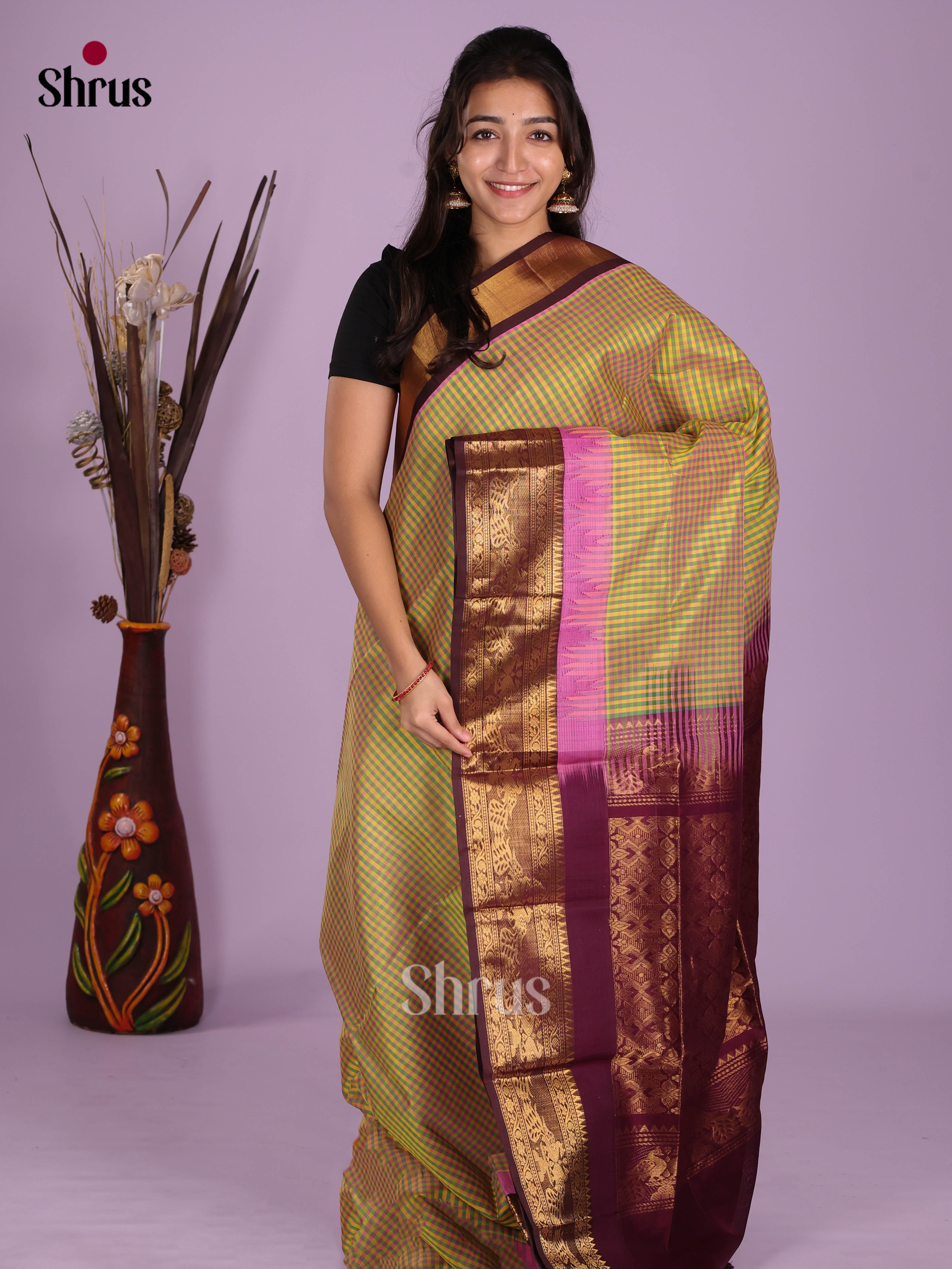 DKS08335 - Silk Cotton Saree - Shop on Shrus.com