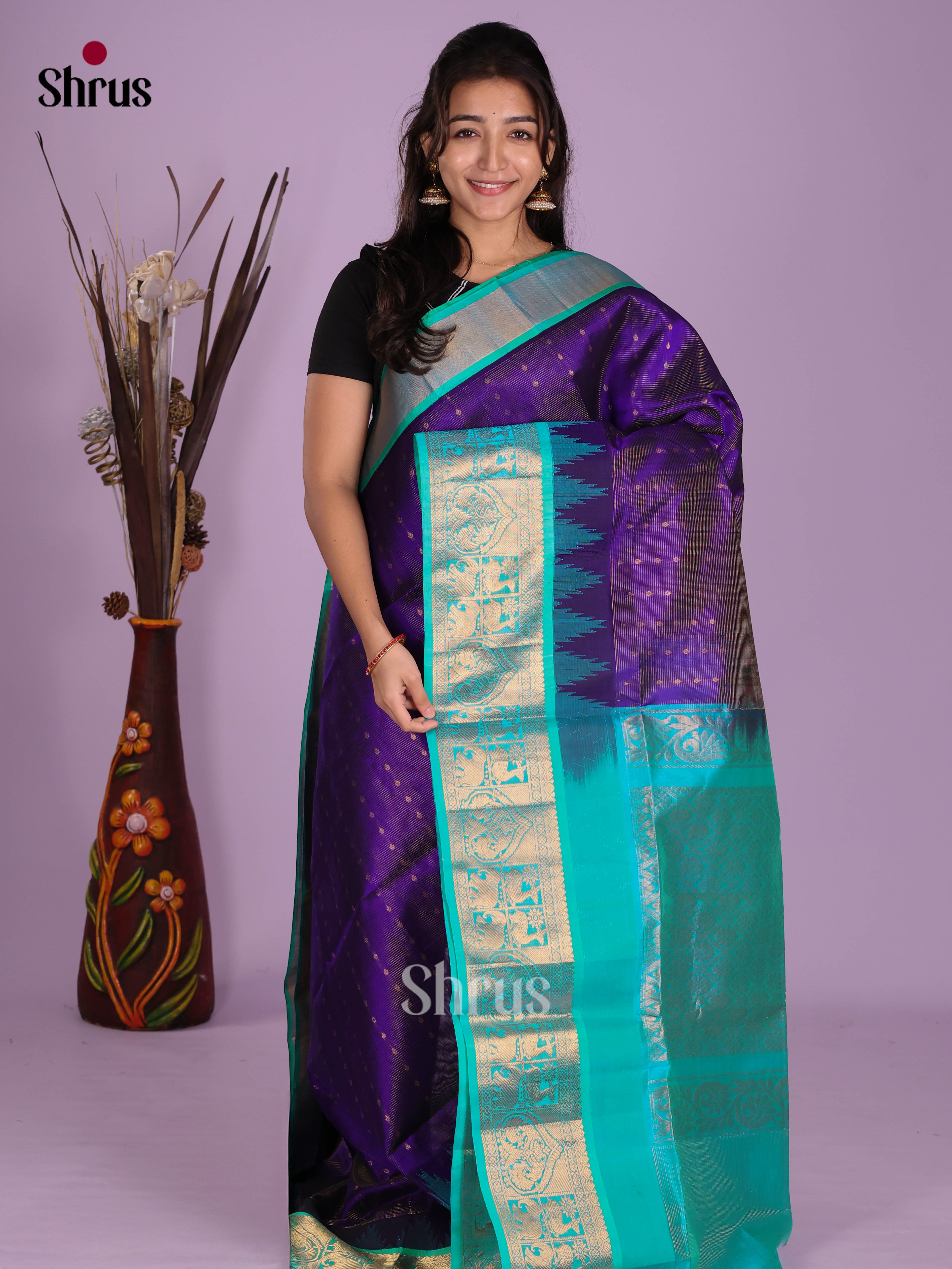 Blue & Teal - Silk Cotton Saree