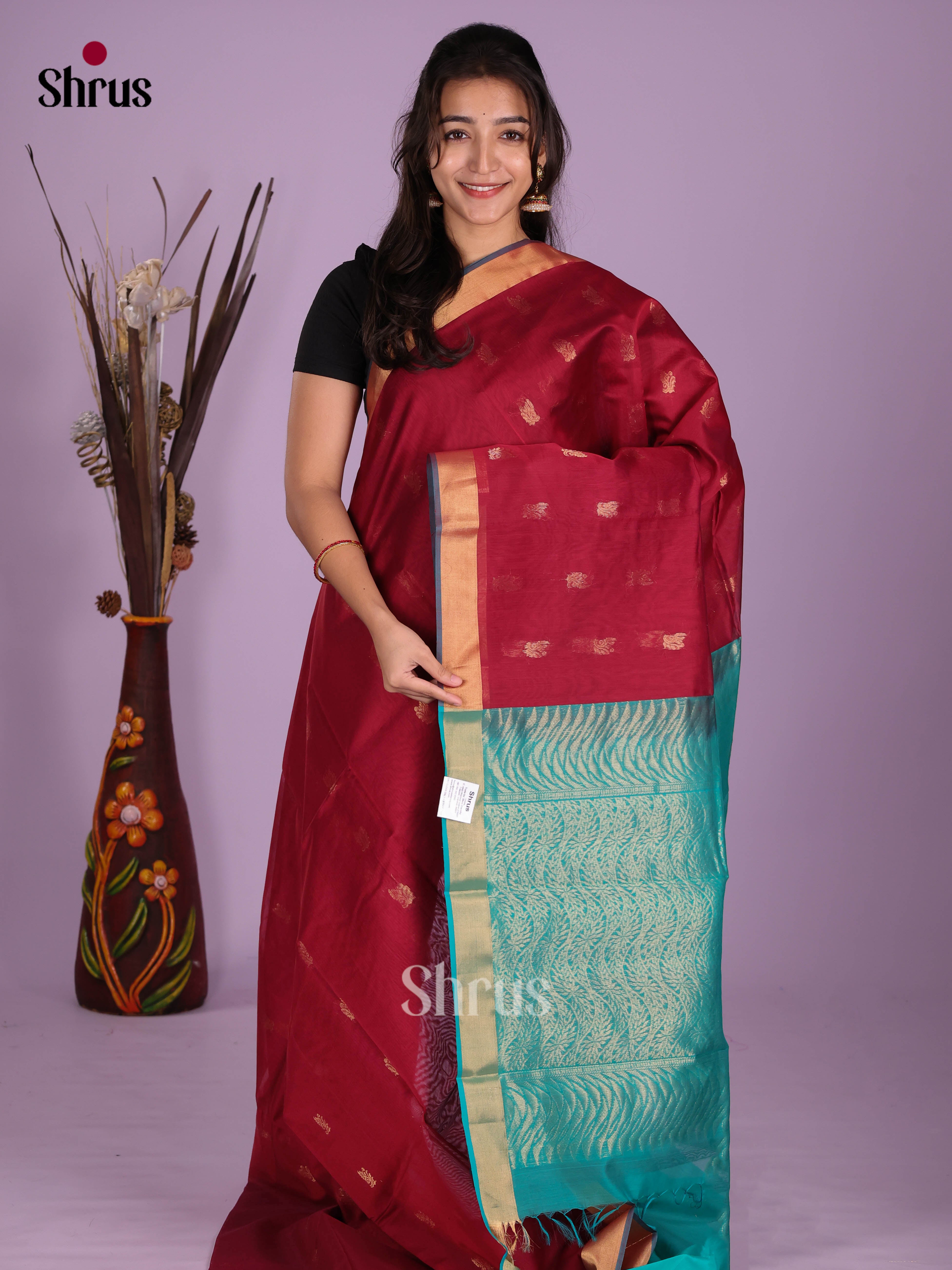 Maroon & Blue- Timeless Silk Cotton Saree