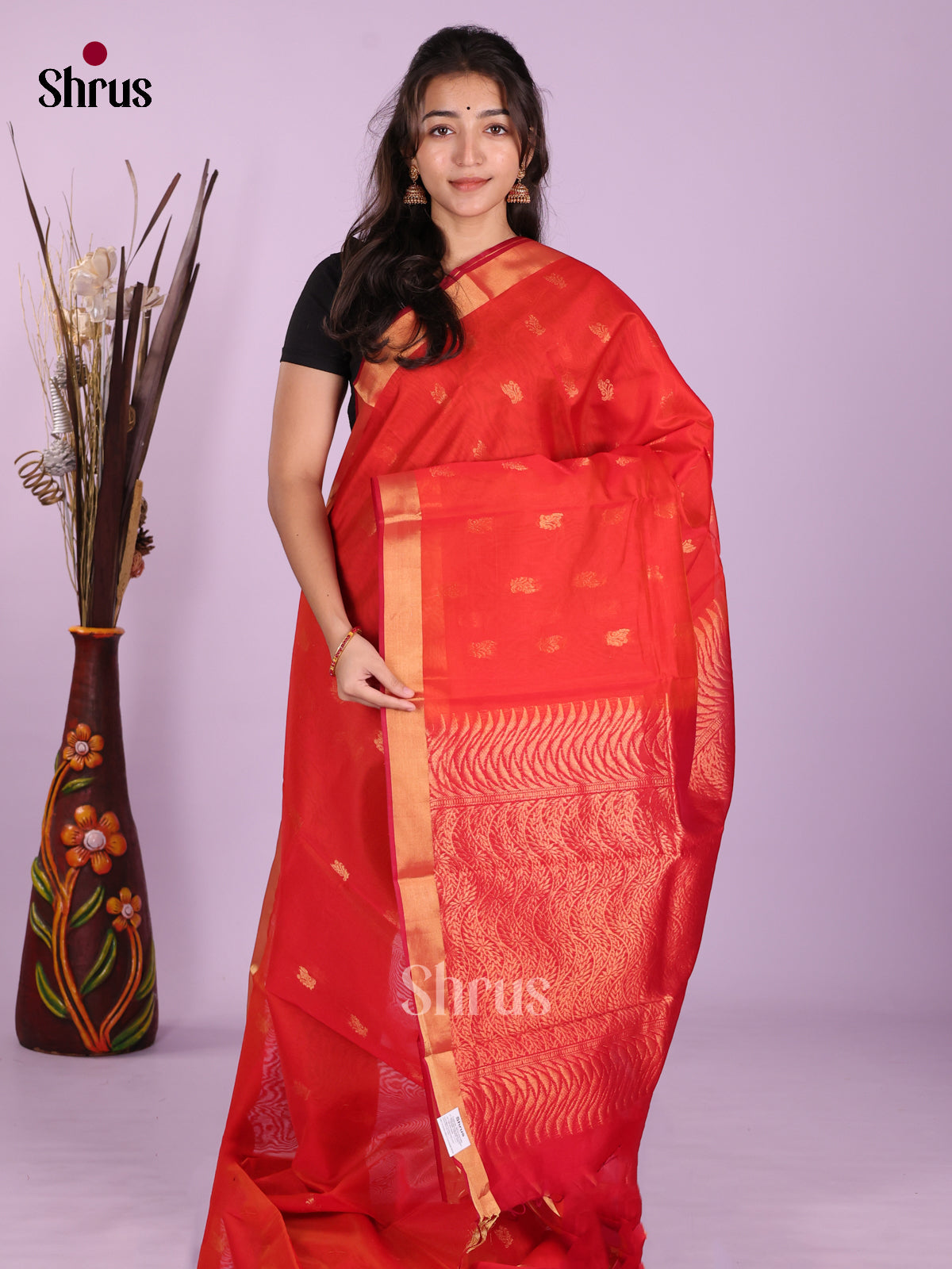 Red(Single Tone)- Timeless Silk Cotton Saree - Shop on Shrus.com