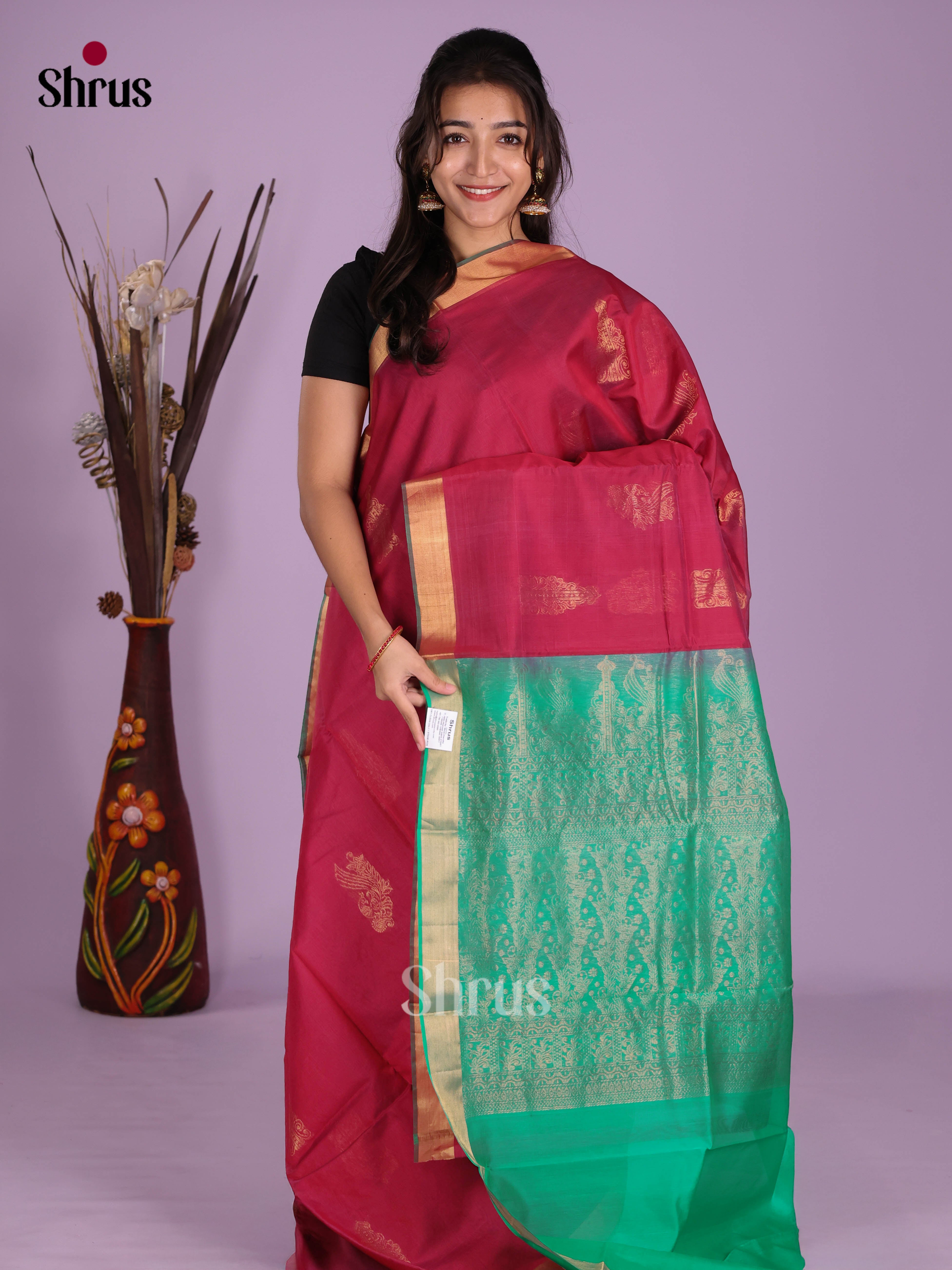 Maroon & Green- Timeless Silk Cotton Saree