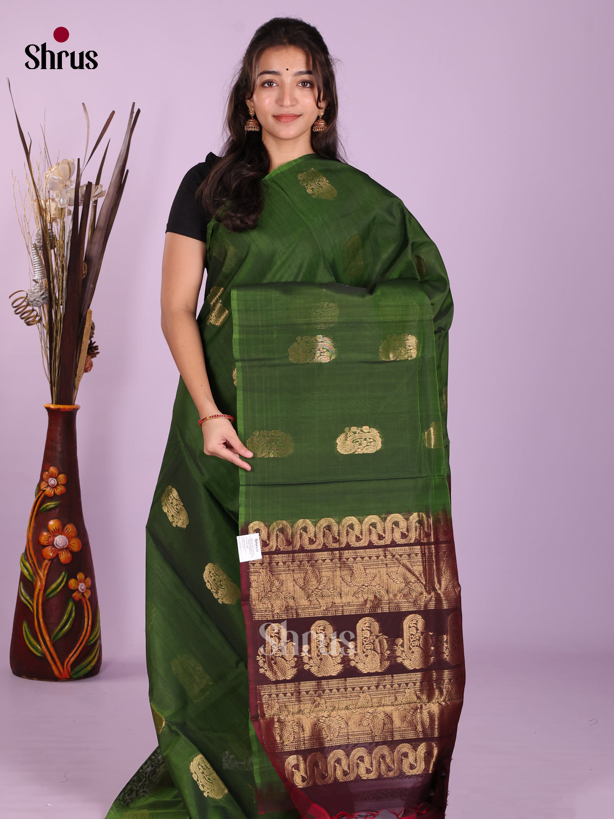 Green & Maroon - Timeless Silk Cotton Saree - Shop on Shrus.com