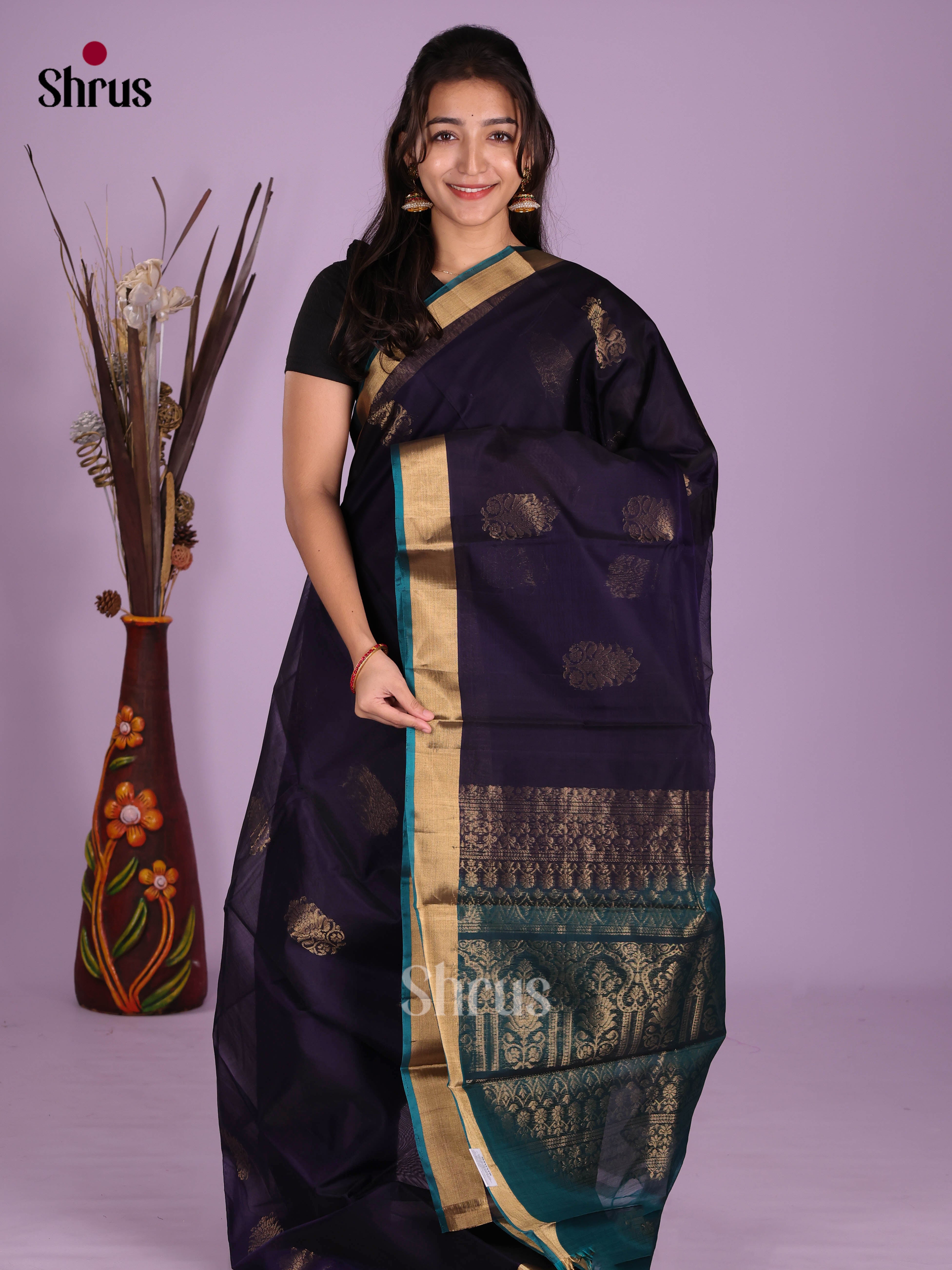 Navy Blue & Peacock Blue - Timeless Silk Cotton Saree