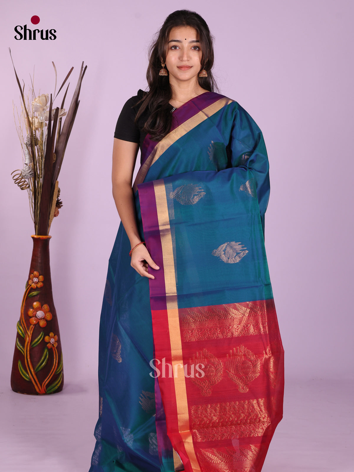 Blue & Red - Timeless Silk Cotton Saree