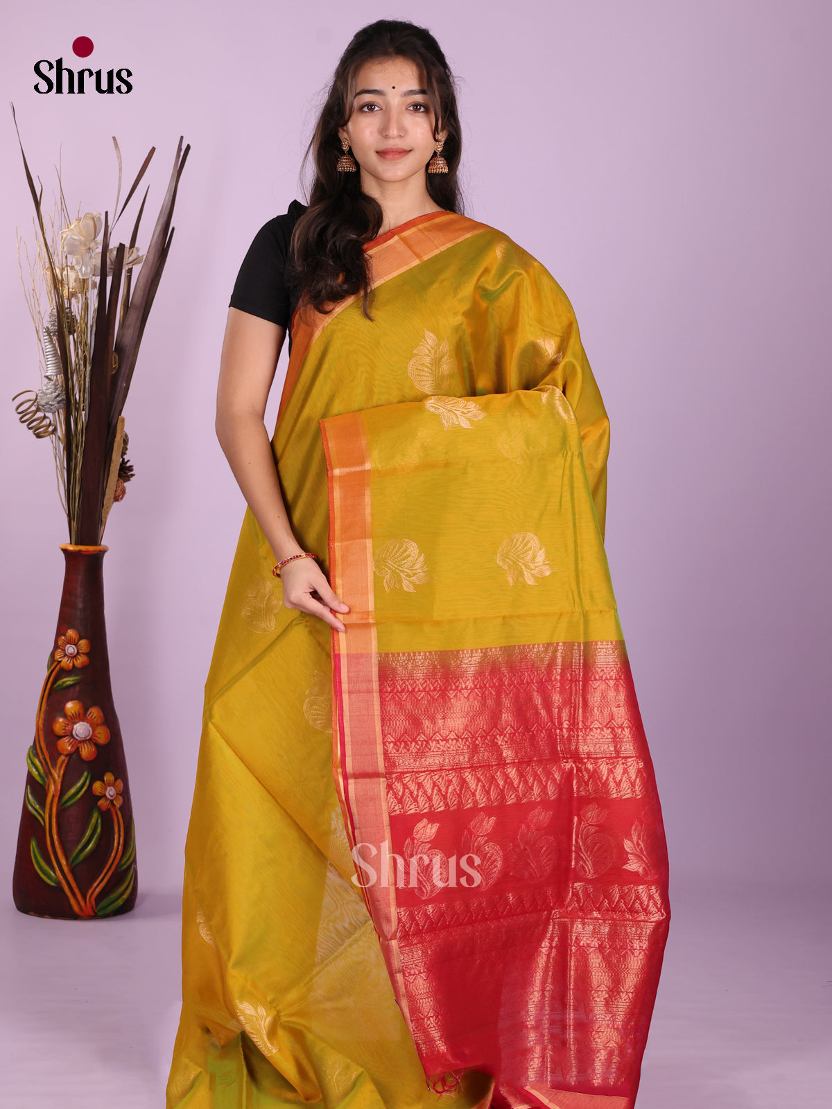 Mustardy Green & Red - Timeless Silk Cotton Saree