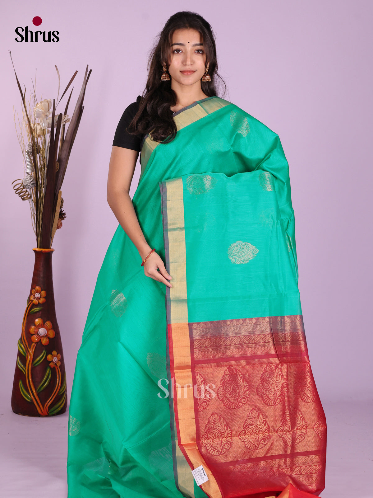 Teal Green & Red - Timeless Silk Cotton Saree