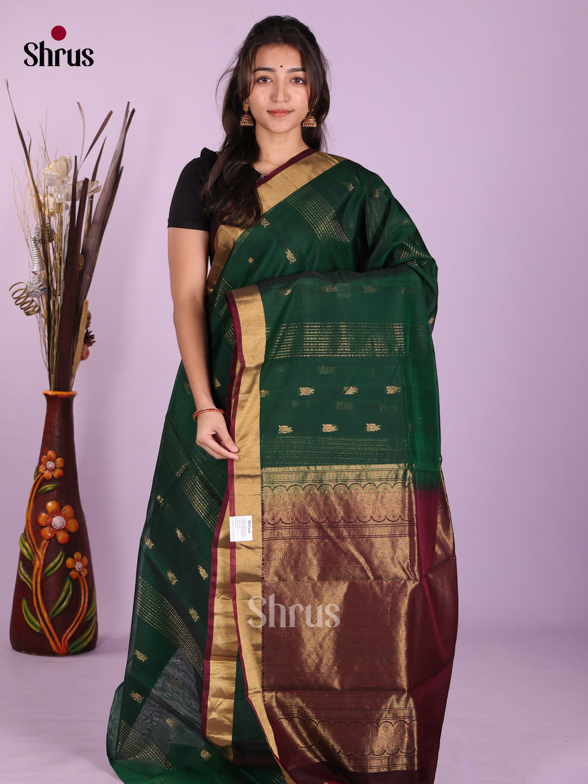 Green & Maroon - Timeless Silk Cotton Saree - Shop on Shrus.com