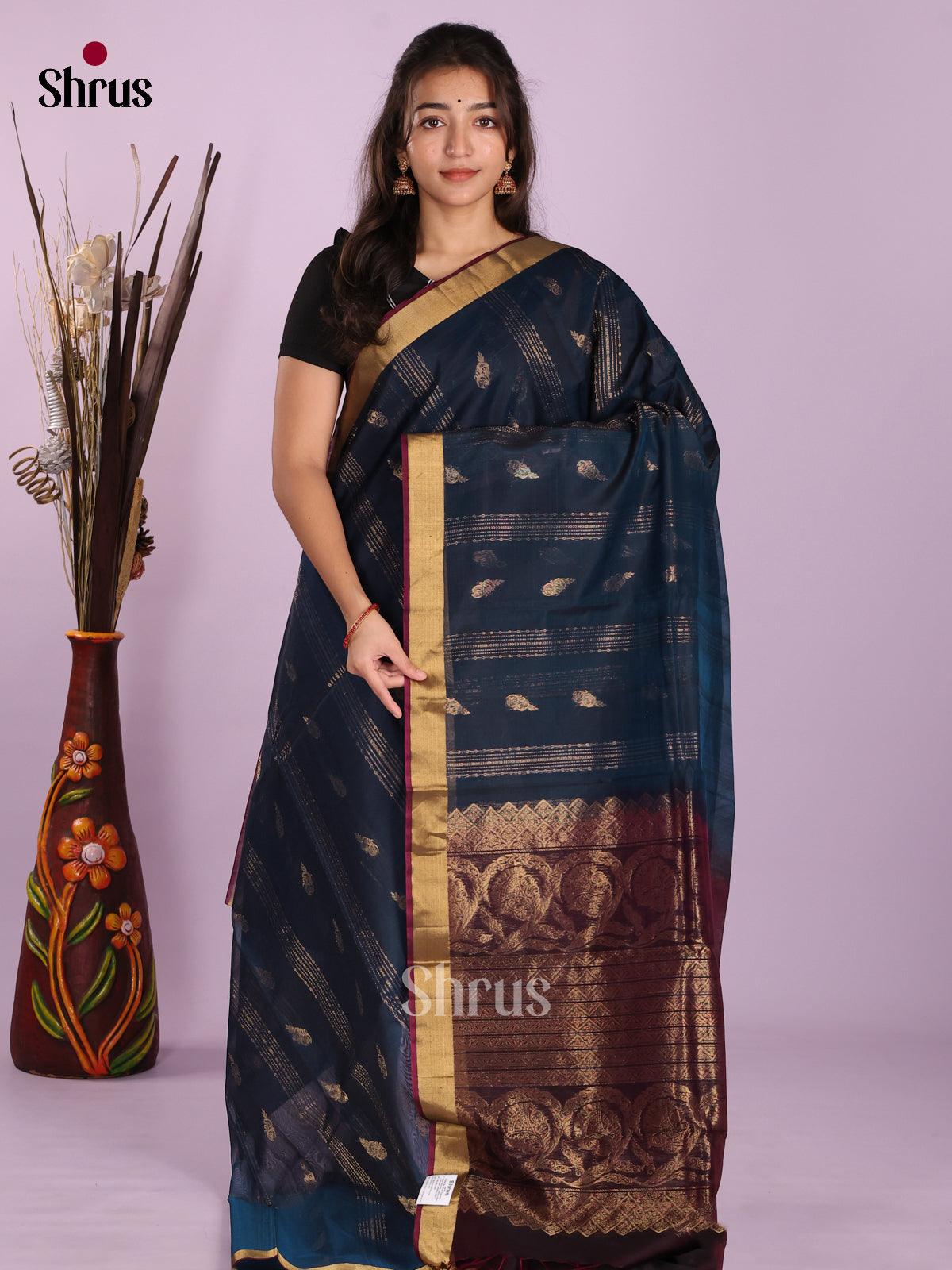 Peacock Blue & Maroon - Timeless Silk Cotton Saree