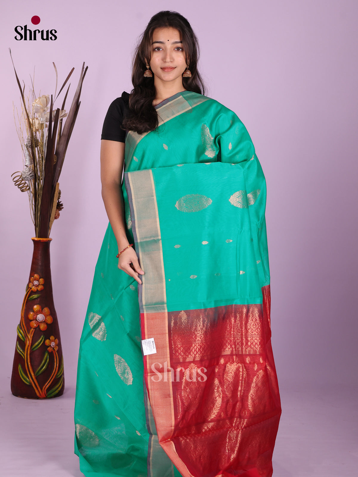 Teal Green & Red - Timeless Silk Cotton Saree