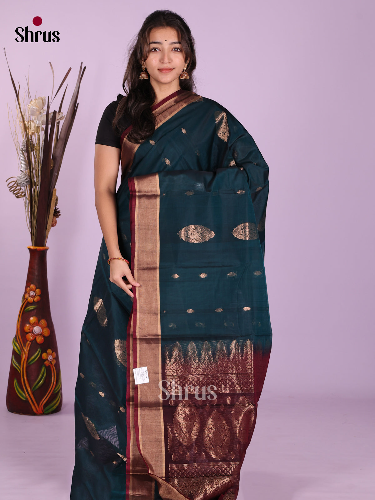 Peacock Blue & Maroon - Timeless Silk Cotton Saree