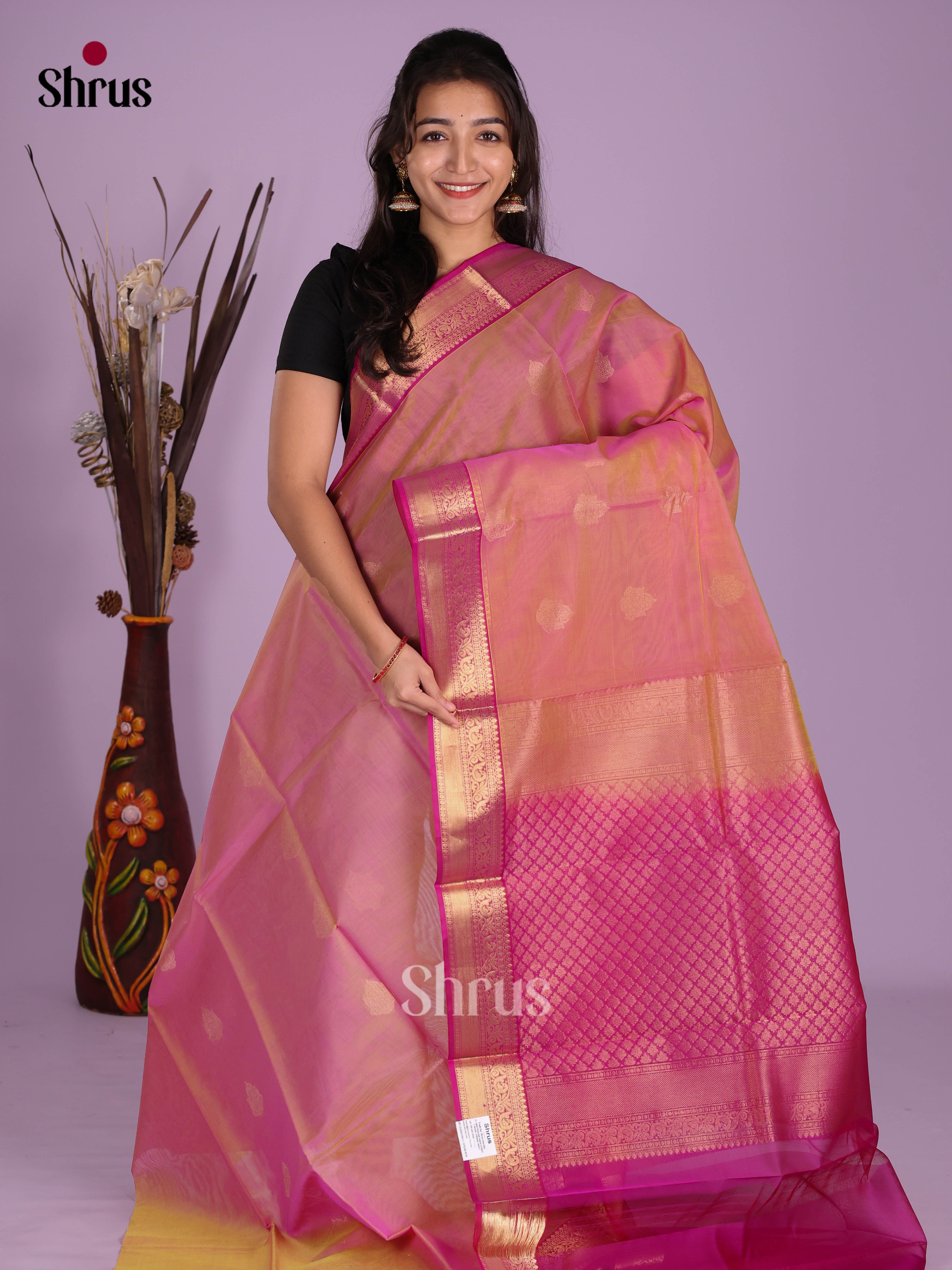 Orangish Pink & Pink- Timeless Silk Cotton Saree - Shop on Shrus.com