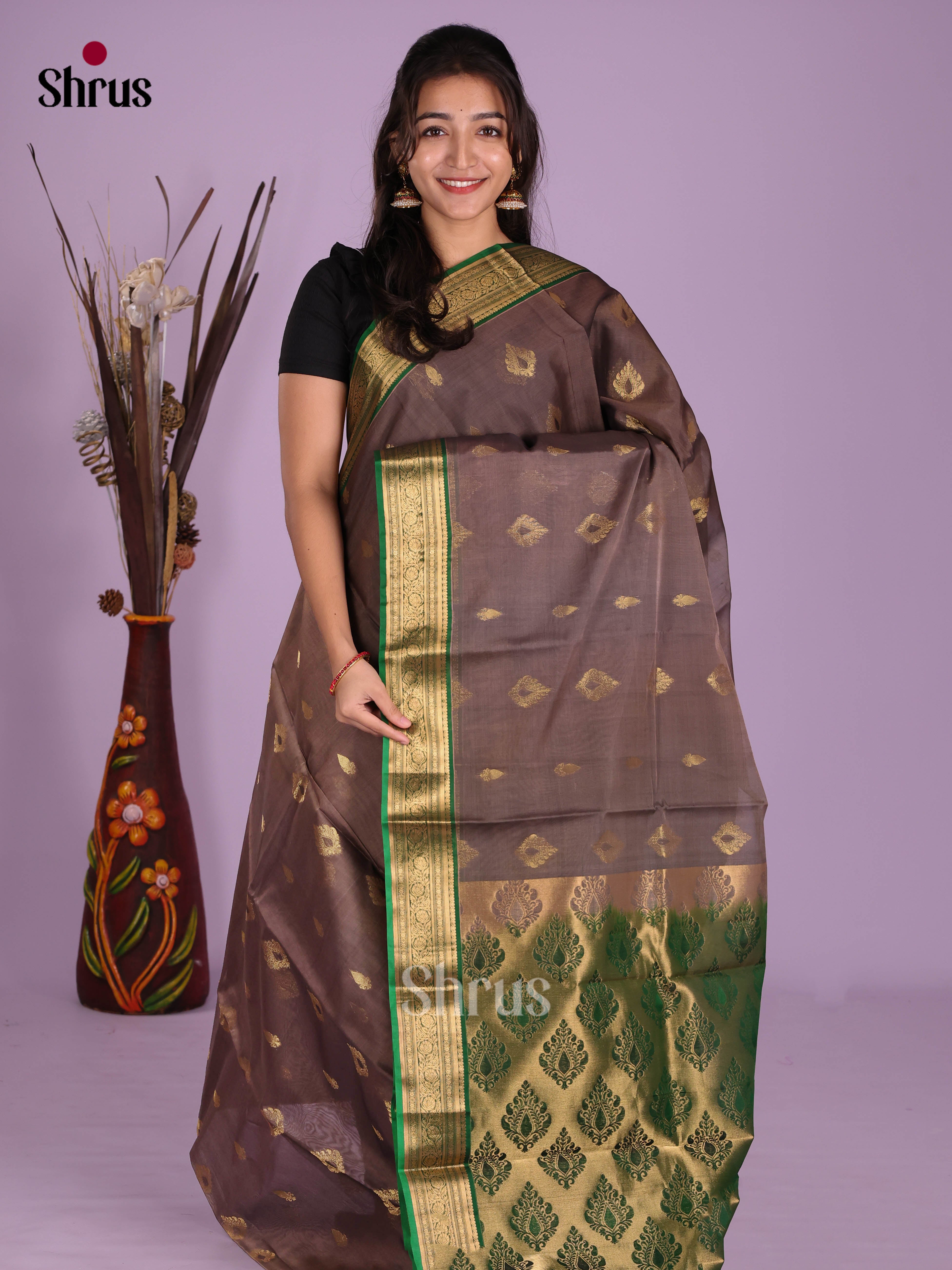 Grey & Green- Timeless Silk Cotton Saree - Shop on Shrus.com