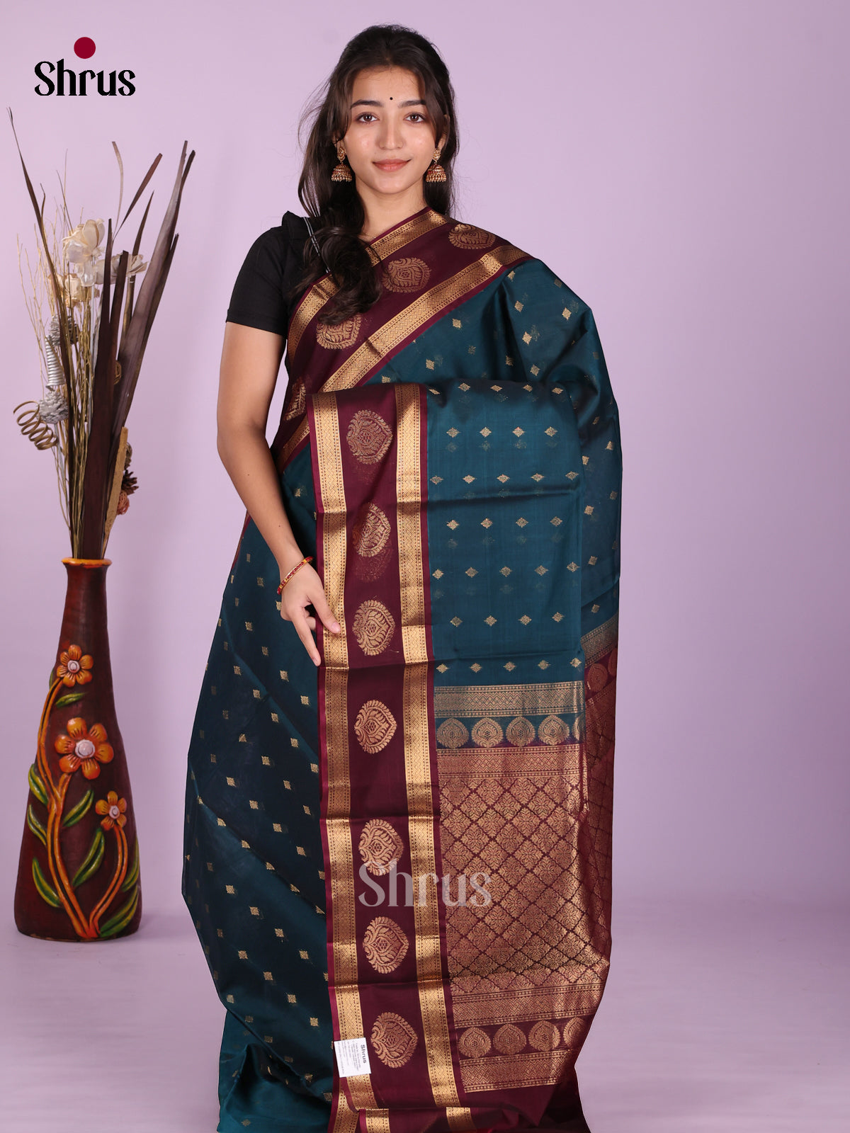 Peacock blue & Maroon - Timeless Silk Cotton Saree