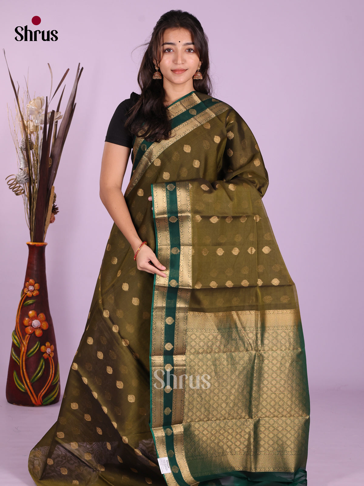 Mehandi & Green - Timeless Silk Cotton Saree - Shop on Shrus.com