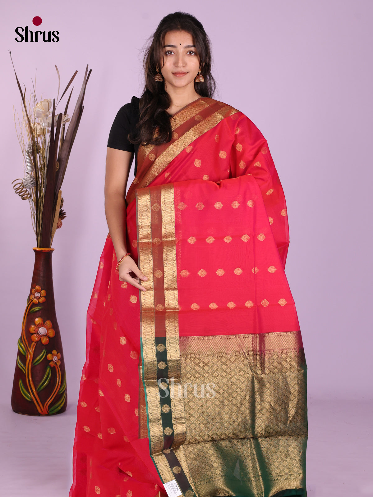 Pink & Green - Timeless Silk Cotton Saree - Shop on Shrus.com