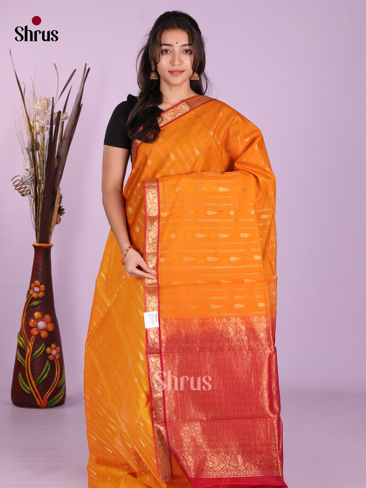 Orange & Red- Timeless Silk Cotton Saree - Shop on Shrus.com