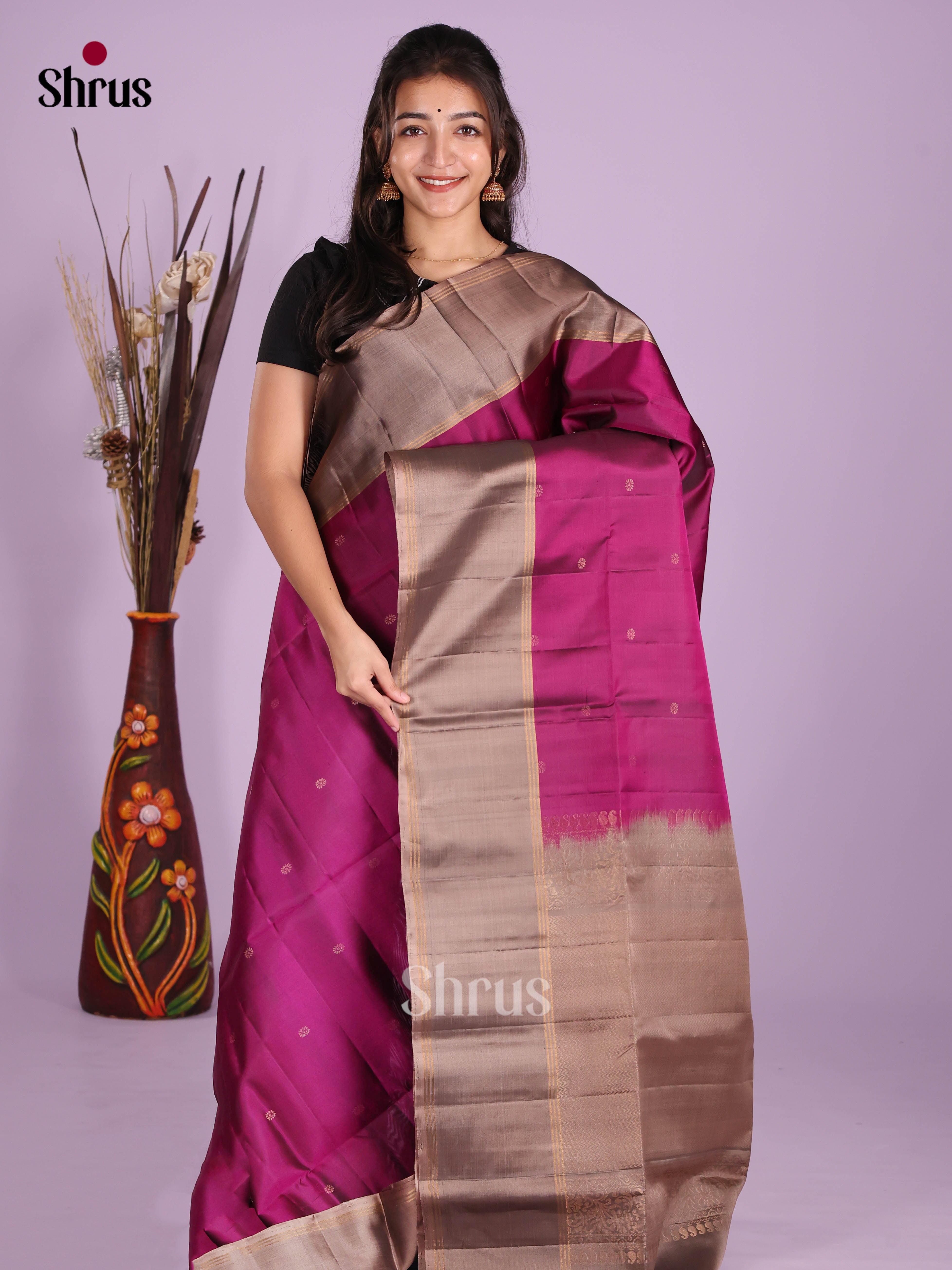 Lustrous Purple Soft Silk Saree with zari buttas & rich brocade pallu