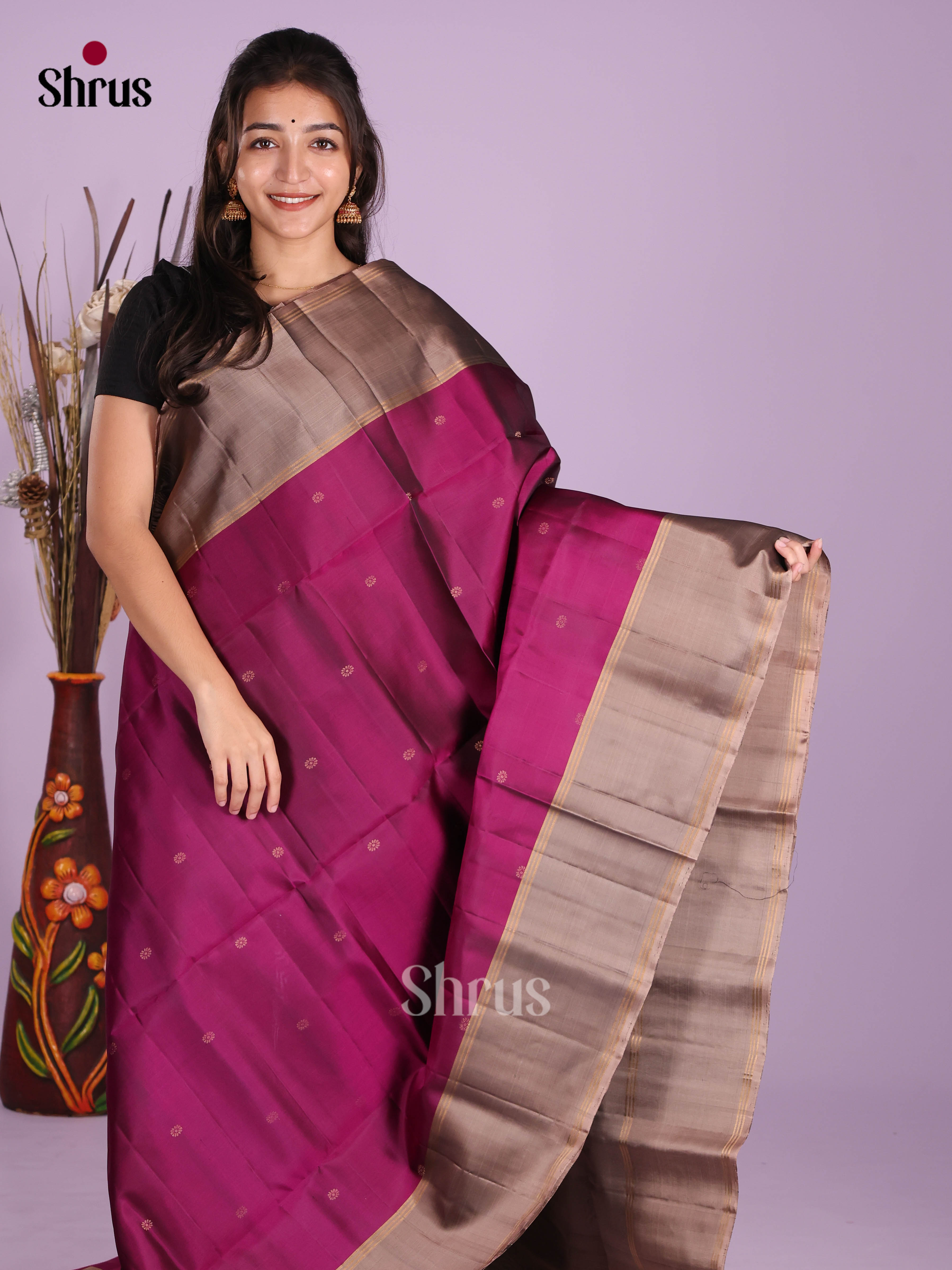Lustrous Purple Soft Silk Saree with zari buttas & rich brocade pallu