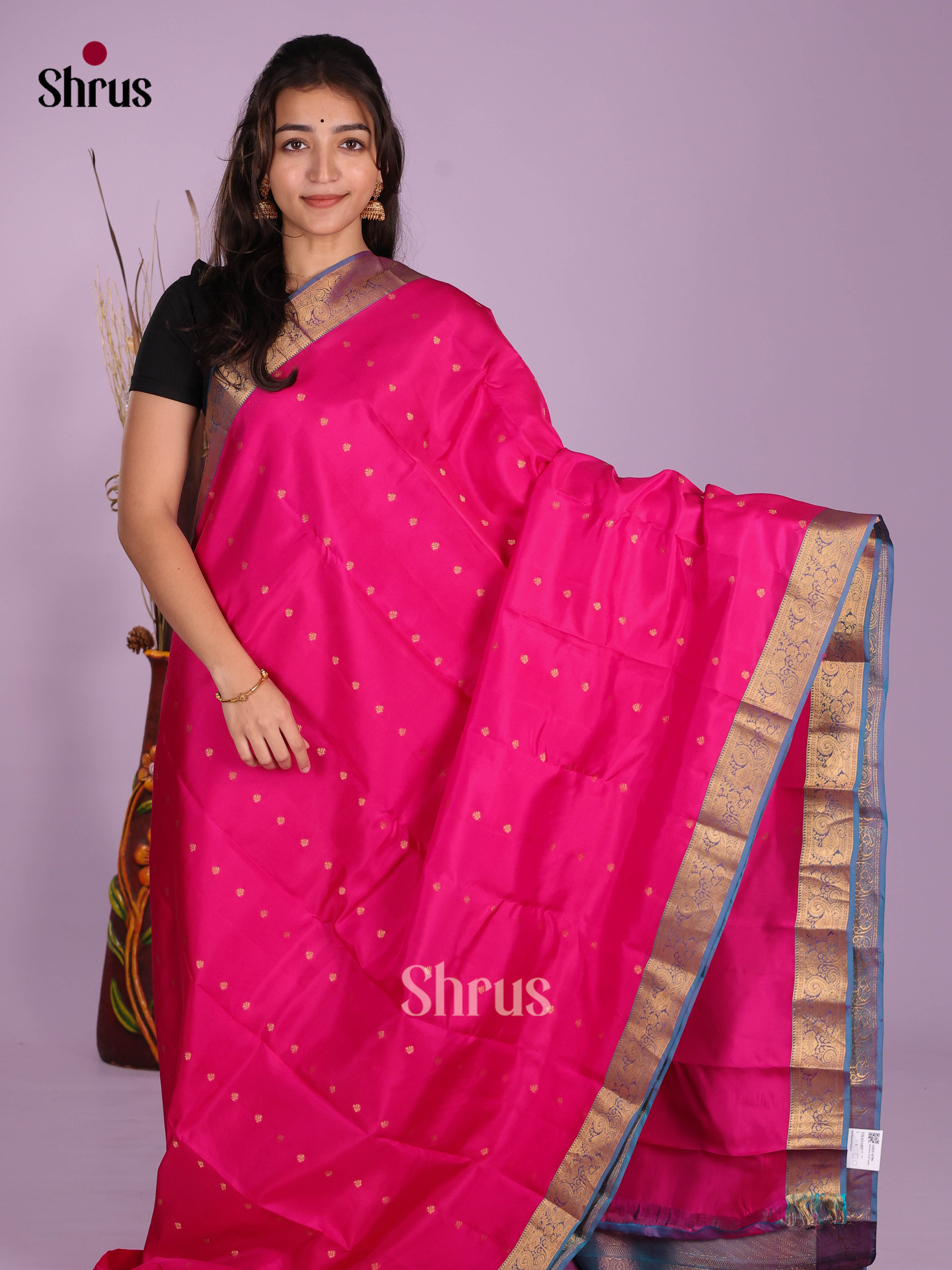 Pink & Blue - Kanchipuram-halfpure Saree - Shop on Shrus.com